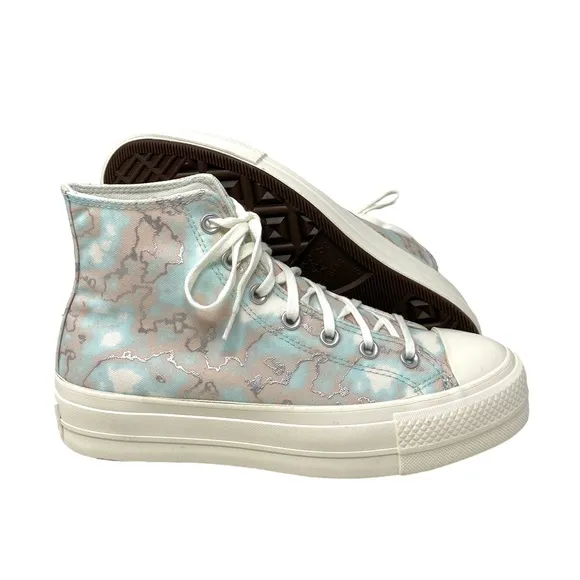 Converse CTAS Lift Shoes High Top Silver Blue Canvas Women Size Sneakers A02033C