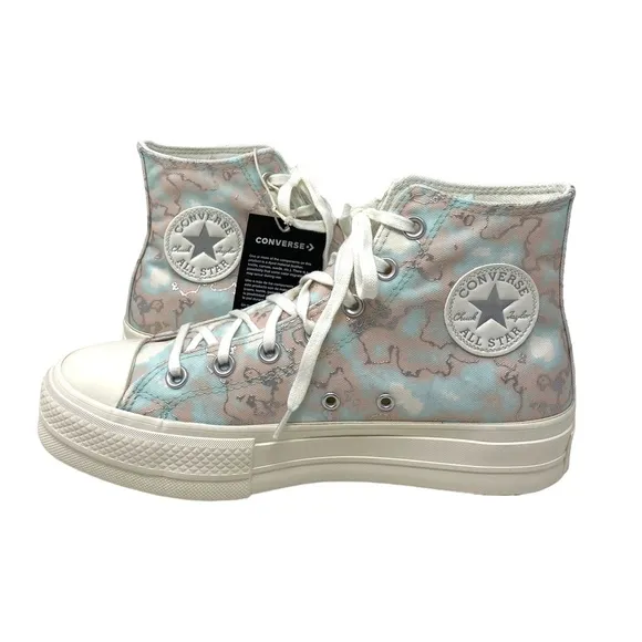 Converse CTAS Lift Shoes High Top Silver Blue Canvas Women Size Sneakers A02033C