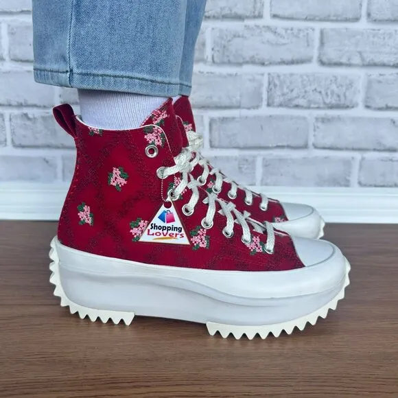 ⭐Converse Run Star Hike Platform 10 Women's Shoes Embroidered Floral Red A14885C