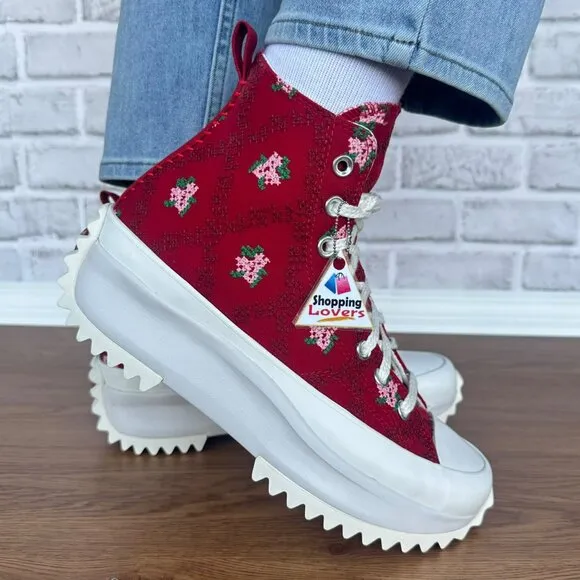 ⭐Converse Run Star Hike Platform 10 Women's Shoes Embroidered Floral Red A14885C