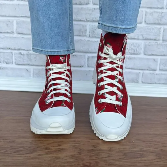 ⭐Converse Run Star Hike Platform 10 Women's Shoes Embroidered Floral Red A14885C