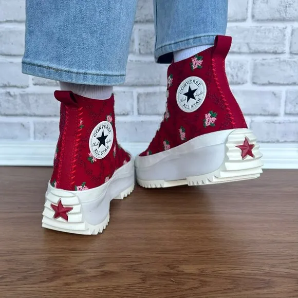 ⭐Converse Run Star Hike Platform 10 Women's Shoes Embroidered Floral Red A14885C