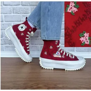 ⭐Converse Run Star Hike Platform 10 Women's Shoes Embroidered Floral Red A14885C