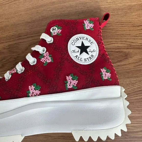 ⭐Converse Run Star Hike Platform 10 Women's Shoes Embroidered Floral Red A14885C