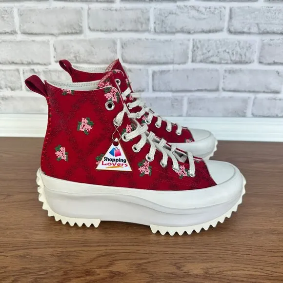 ⭐Converse Run Star Hike Platform 10 Women's Shoes Embroidered Floral Red A14885C