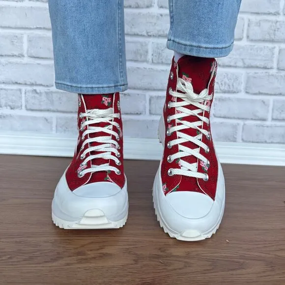 ⭐Converse Run Star Hike Platform 11.5 Women Shoes Embroidered Floral Red A14885C
