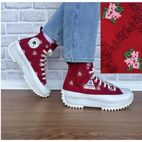 ⭐Converse Run Star Hike Platform 11.5 Women Shoes Embroidered Floral Red A14885C