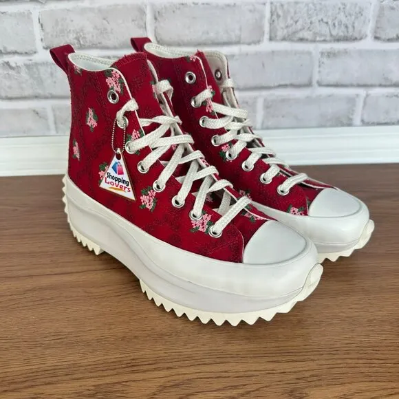 ⭐Converse Run Star Hike Platform 8.5 Men's Shoes Embroidered Floral Red A14885C