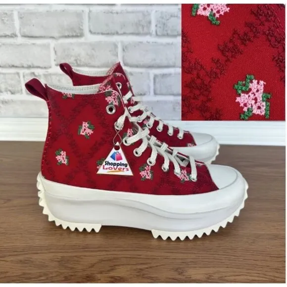 ⭐Converse Run Star Hike Platform Sz 10 Mens Shoes Embroidered Floral Red A14885C