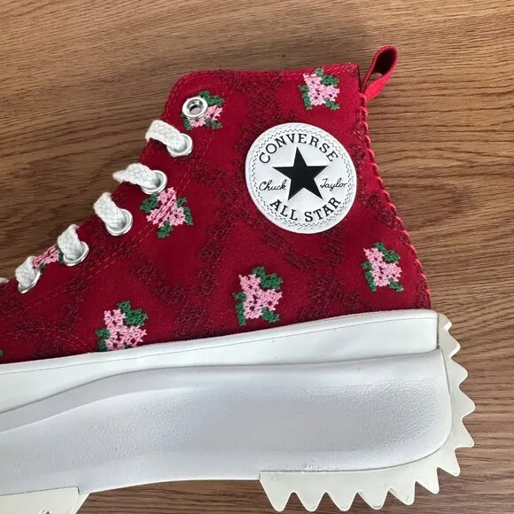 ⭐Converse Run Star Hike Platform Sz 10 Mens Shoes Embroidered Floral Red A14885C