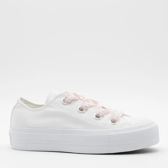 Converse Women's Chuck Taylor All Star Lift Platform Crochet Laces Shoes White 8