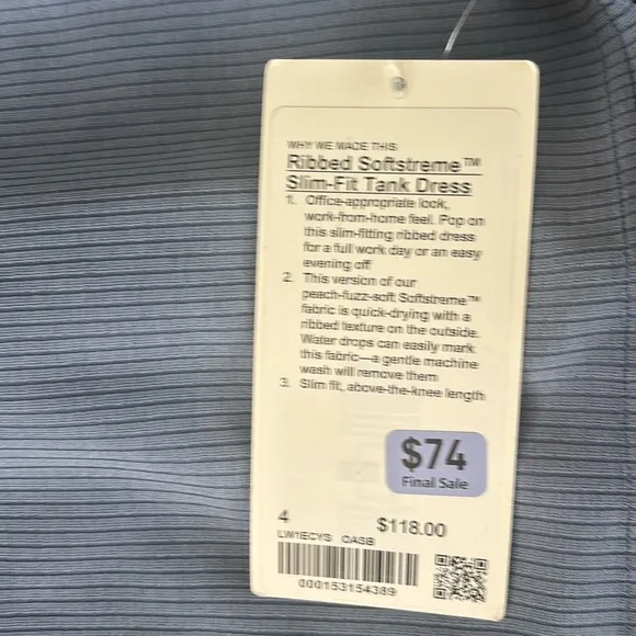 COPY - lululemon Ribbed Softstreme Slim Fit Tank Dress NWT