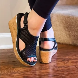 Corkys Footwear Black Mesh Carley Wedge Sandal Holiday Style