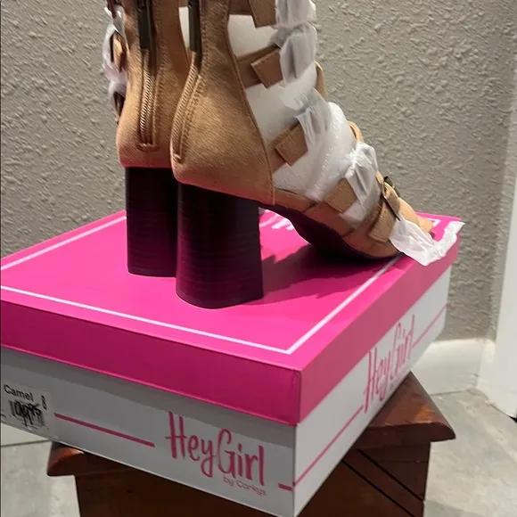 Corkys Tan Gladiator Heels with Chunky Block Heel