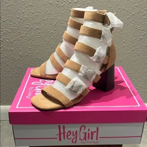 Corkys Tan Gladiator Heels with Chunky Block Heel