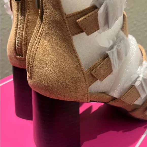 Corkys Tan Gladiator Heels with Chunky Block Heel