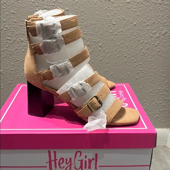 Corkys Tan Gladiator Heels with Chunky Block Heel