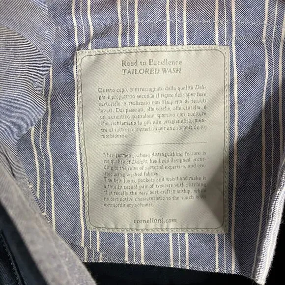 Corneliani Dress Pants Men's Size 52 Navy Slim Cotton Fit Formal Tailored Wash