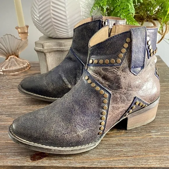 Corral Circle G Star Studded Boho Leather Western Ankle Boots Booties Women’s 8