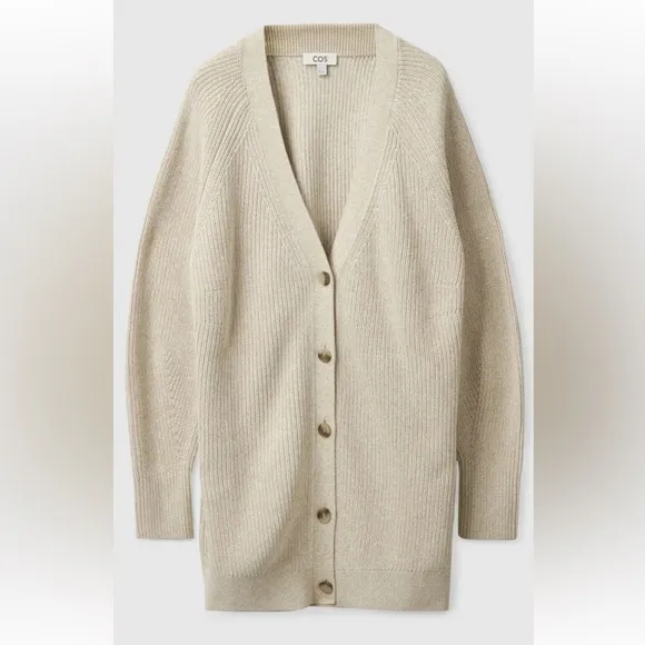 COS Chunky Jacquard Knit Ribbed Longline Dress Button Raglan Cardigan Sweater XS