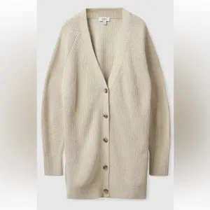 COS Chunky Jacquard Knit Ribbed Longline Dress Button Raglan Cardigan Sweater XS