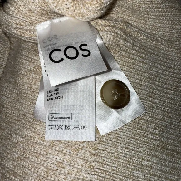 COS Chunky Jacquard Knit Ribbed Longline Dress Button Raglan Cardigan Sweater XS