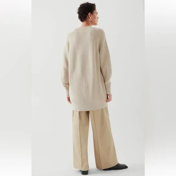 COS Chunky Jacquard Knit Ribbed Longline Dress Button Raglan Cardigan Sweater XS