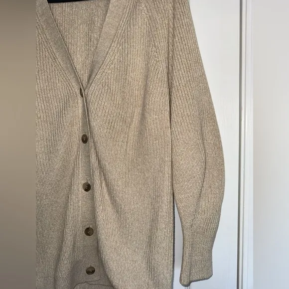 COS Chunky Jacquard Knit Ribbed Longline Dress Button Raglan Cardigan Sweater XS