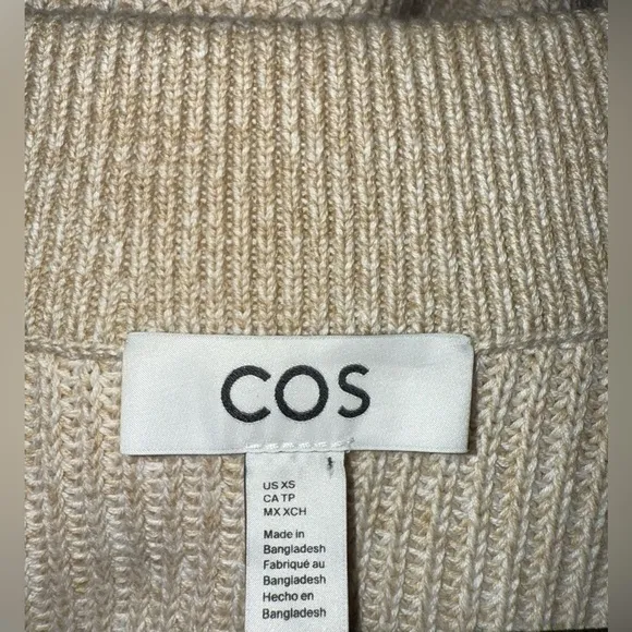 COS Chunky Jacquard Knit Ribbed Longline Dress Button Raglan Cardigan Sweater XS