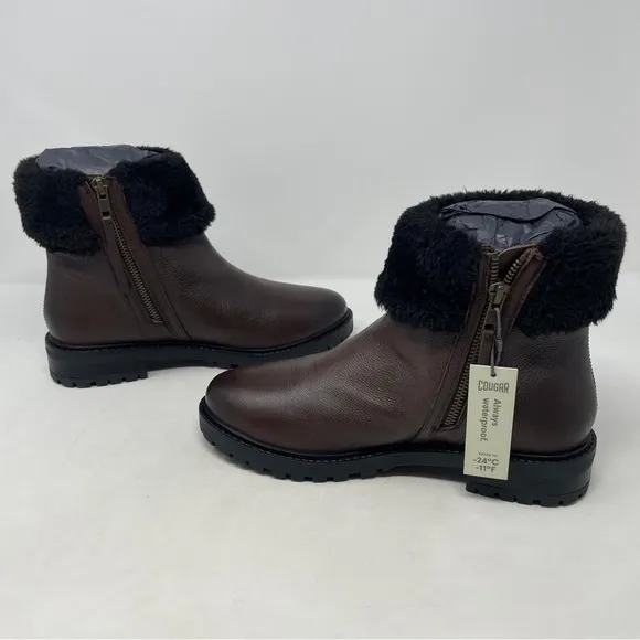Cougar Kendal Waterproof Leather Winter Ankle Boots in Dark Brown - NWT