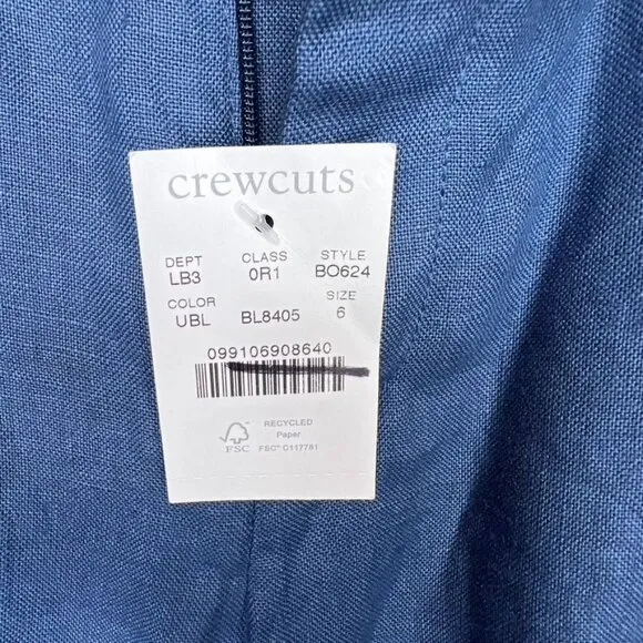 Crewcuts Ludlow Slim Boys Linen Dress Pants Size 6 Blue NWT *Flaw*