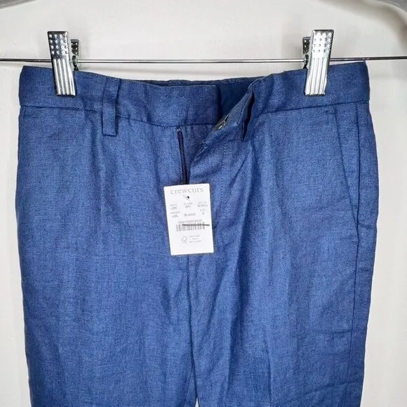 Crewcuts Ludlow Slim Boys Linen Dress Pants Size 6 Blue NWT *Flaw*