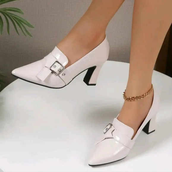Crocodile Pattern Buckle Decor Chunky Heeled Loafer Pumps,Single Sole Elegant