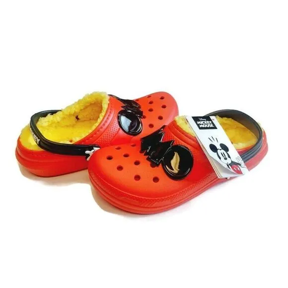 CROCS Classic Disney Mickey Mouse Lined Clog Lightweight Slip On Shoes Size J4