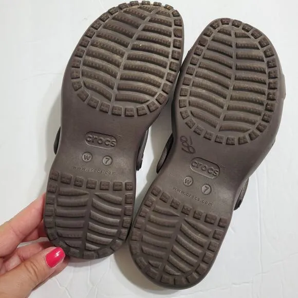 Crocs Meleen Cross Band Sandals Flip Flops Comfort Slip On Shoes Brown Womens 7
