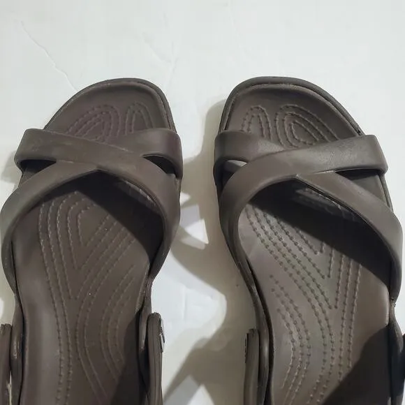 Crocs Meleen Cross Band Sandals Flip Flops Comfort Slip On Shoes Brown Womens 7