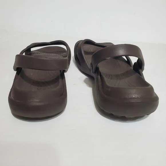 Crocs Meleen Cross Band Sandals Flip Flops Comfort Slip On Shoes Brown Womens 7