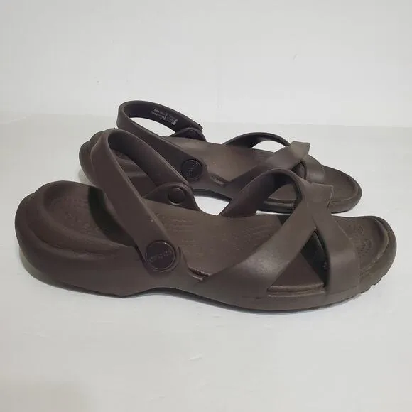 Crocs Meleen Cross Band Sandals Flip Flops Comfort Slip On Shoes Brown Womens 7