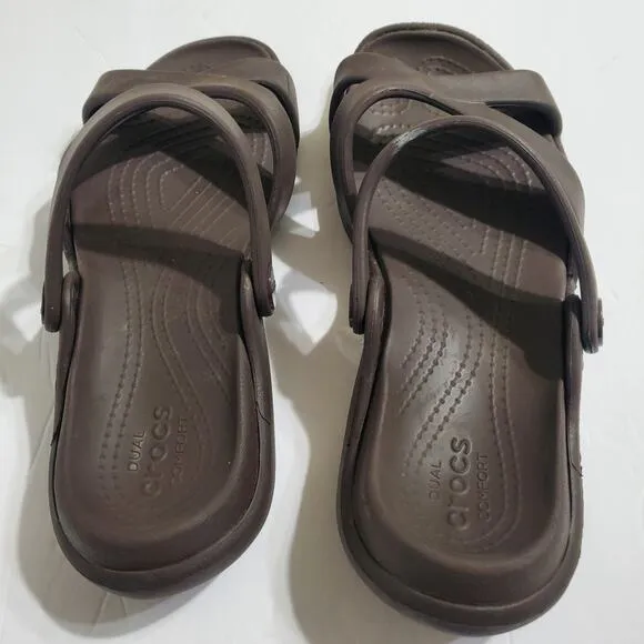 Crocs Meleen Cross Band Sandals Flip Flops Comfort Slip On Shoes Brown Womens 7