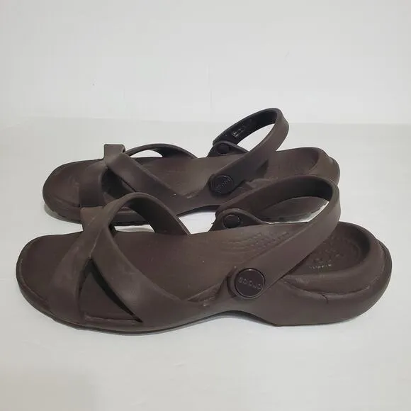Crocs Meleen Cross Band Sandals Flip Flops Comfort Slip On Shoes Brown Womens 7