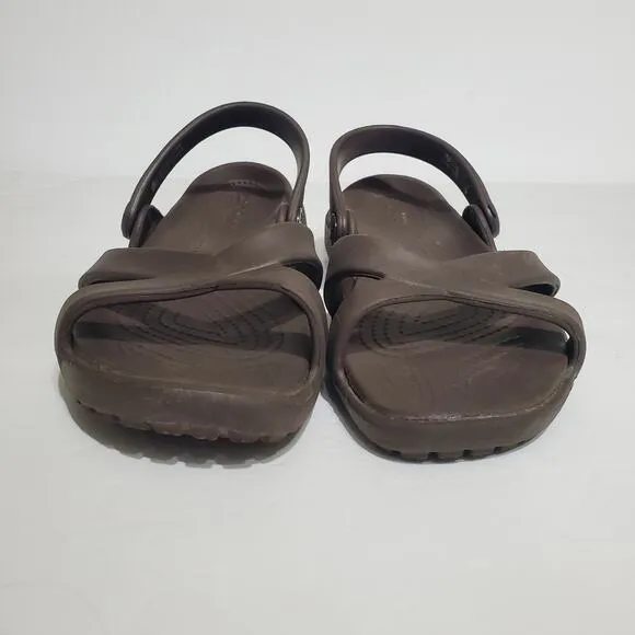 Crocs Meleen Cross Band Sandals Flip Flops Comfort Slip On Shoes Brown Womens 7