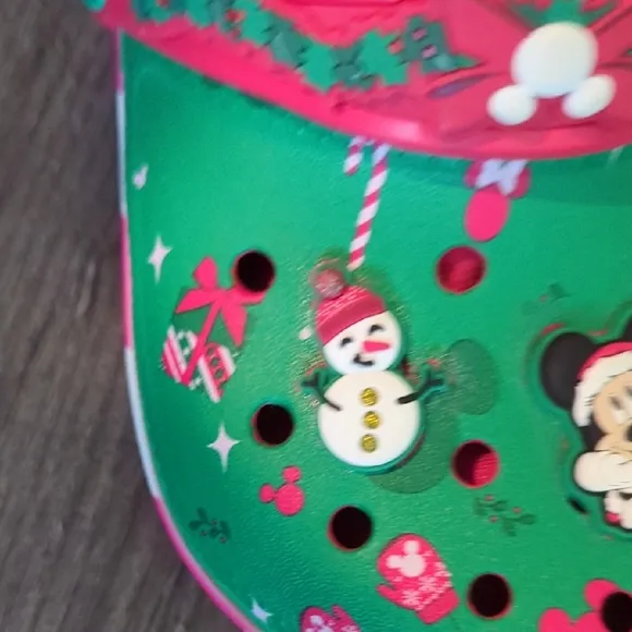 CROCS Micky Mouse Green and Red Cozy Slippers with Floral Design