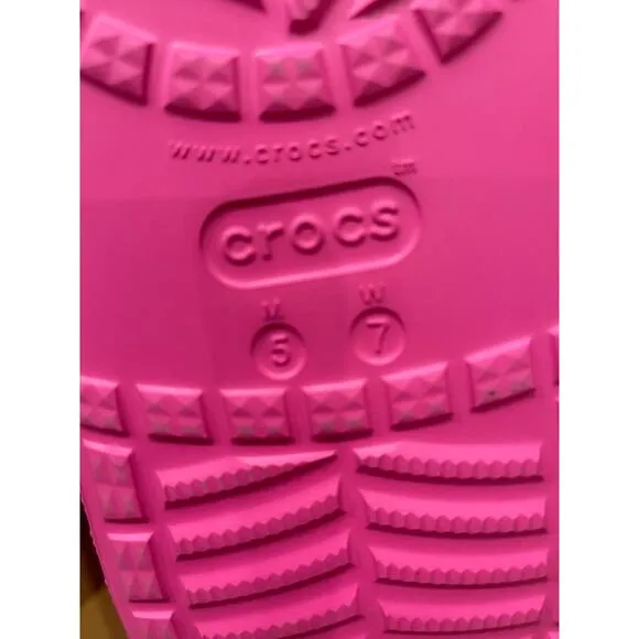CROCS Womens Classic Crush Rain‎ Boots Pink Platform Comfort Waterproof Size 7