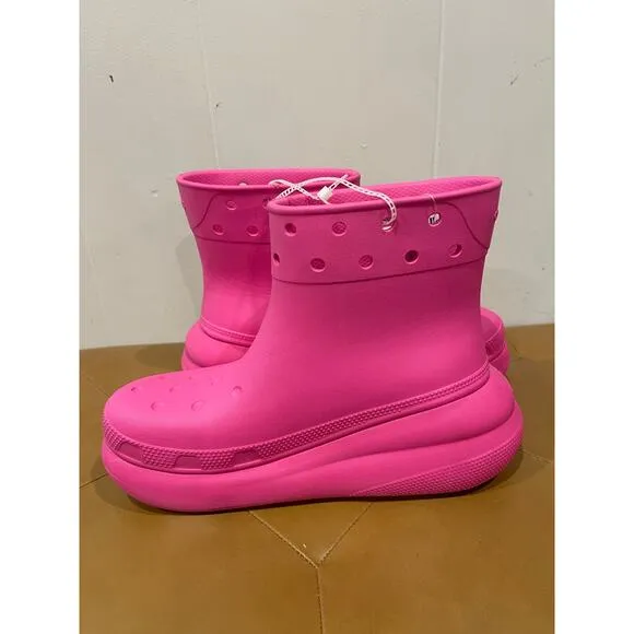CROCS Womens Classic Crush Rain‎ Boots Pink Platform Comfort Waterproof Size 7