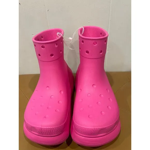 CROCS Womens Classic Crush Rain‎ Boots Pink Platform Comfort Waterproof Size 7