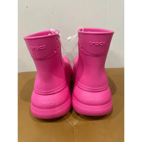 CROCS Womens Classic Crush Rain‎ Boots Pink Platform Comfort Waterproof Size 7