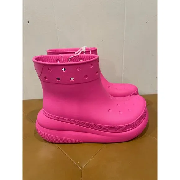 CROCS Womens Classic Crush Rain‎ Boots Pink Platform Comfort Waterproof Size 7