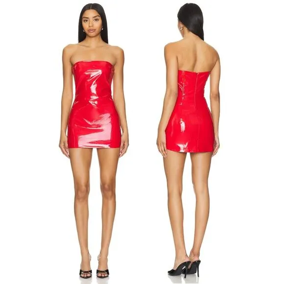 CULTNAKED Killa Mini Dress Patent Leather Strapless Sexy Party Clubbing Red Sz S