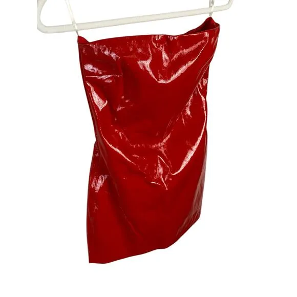 CULTNAKED Killa Mini Dress Patent Leather Strapless Sexy Party Clubbing Red Sz S