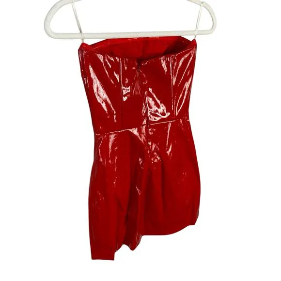 CULTNAKED Killa Mini Dress Patent Leather Strapless Sexy Party Clubbing Red Sz S